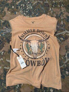Idyllwind Tan 'Simmer Down Cowboy' Fringe Sleeve Tank